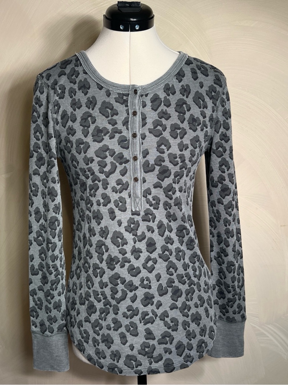 Lucky Brand Womens L/S Leopard Animal Print Henley Casual Shirt MSRP:$49.50|Sz:S